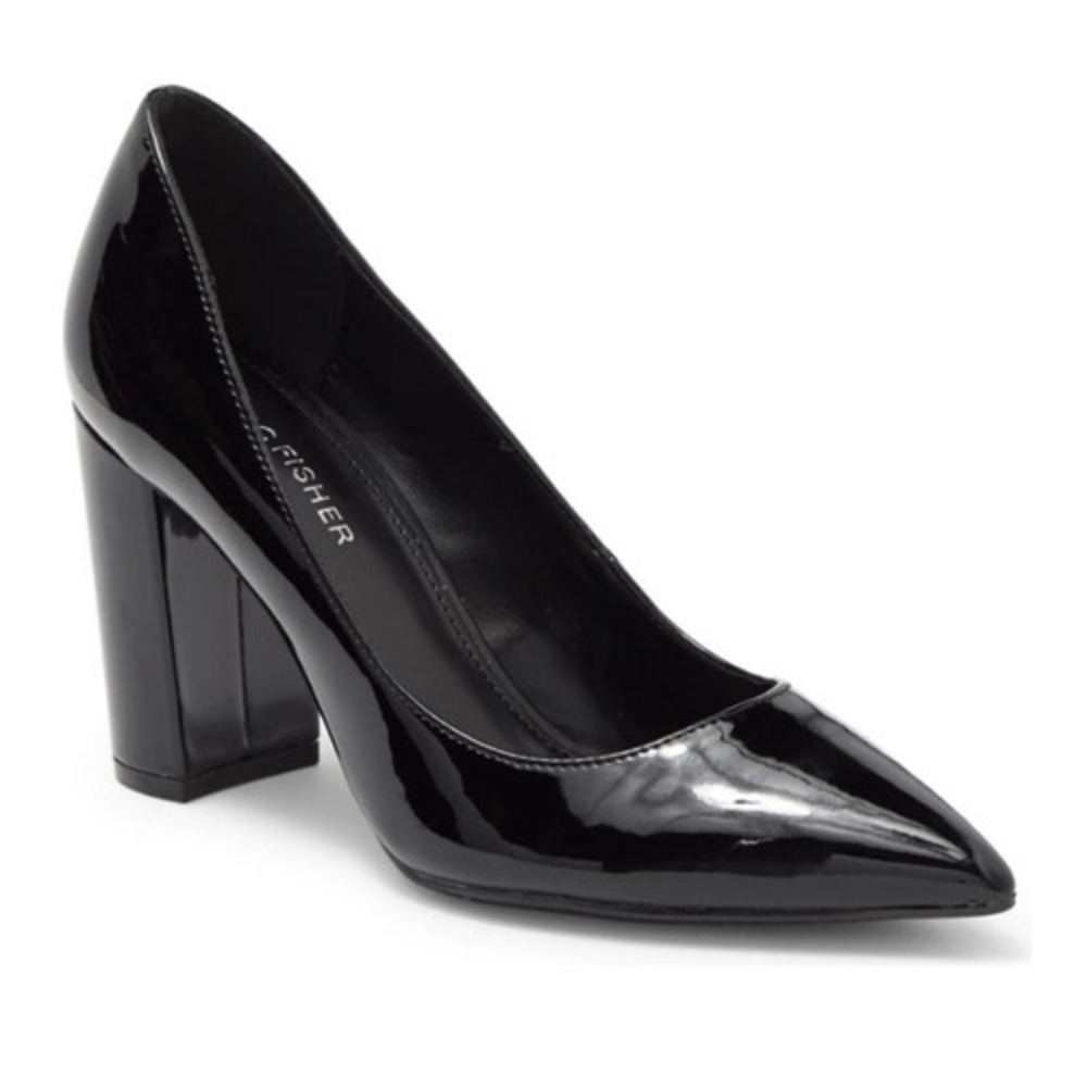 Marc Fisher Georgy Pointed Block Heel Pump, Black Patent Leather, Size 8.5 NWT